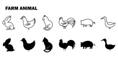 conjunto de ícones de ilustração de fazenda animal. contém ilustrações de ícones animais coelho, galinha, gato, porco, pato. design vetorial simples editável vetor