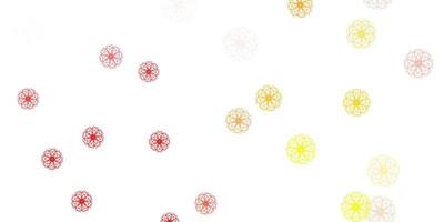 fundo do doodle do vetor vermelho e amarelo claro com flores.