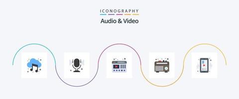 pacote de ícones de áudio e vídeo plano 5, incluindo vídeo. Móvel. vídeo. meios de comunicação. rádio vetor