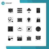 conjunto de glifos sólidos de interface móvel de 16 pictogramas de arquivos de dispositivos de alto-falante, pais, elementos de design de vetores editáveis