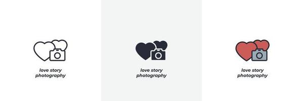 ícone de fotografia de história de amor. linha, versão colorida de contorno sólido e preenchido, contorno e sinal vetorial preenchido. símbolo da ideia, ilustração do logotipo. gráficos vetoriais vetor