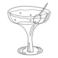 Doodle copo de coquetel com azeitona para colorir livro isolado no fundo branco. vetor