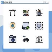 9 ícones criativos, sinais e símbolos modernos de dispositivos, ferramentas de computador, escudo, proteção, elementos de design vetoriais editáveis vetor