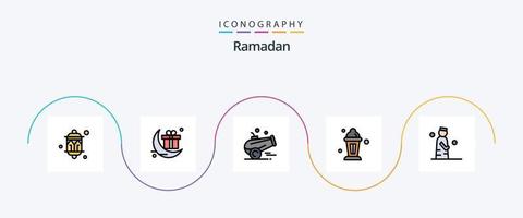 Linha do Ramadã preenchida com 5 ícones planos, incluindo o Islã. luminária. Presente. islamismo. Ramadã vetor