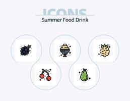 linha de bebida de comida de verão cheia de ícone pack 5 design de ícone. verão. verão. bebida. pera. pêra jacaré vetor