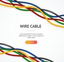 cartão de cartaz de anúncio de conceito de cabo de fio 3d detalhado realista. vetor
