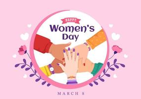 ilustração do dia internacional da mulher em 8 de março para celebrar as conquistas das mulheres em modelos de página de aterrissagem plana desenhada à mão vetor
