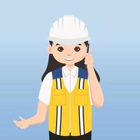 arquiteto, técnico e construtores e engenheiros e mecânicos e trabalhadores da construção civil trabalho em equipe, personagem de desenho animado de ilustração vetorial. engenheiro com capacete de segurança branco no canteiro de obras. vetor