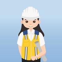 arquiteto, técnico e construtores e engenheiros e mecânicos e trabalhadores da construção civil trabalho em equipe, personagem de desenho animado de ilustração vetorial. engenheiro com capacete de segurança branco no canteiro de obras. vetor