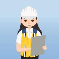 arquiteto, técnico e construtores e engenheiros e mecânicos e trabalhadores da construção civil trabalho em equipe, personagem de desenho animado de ilustração vetorial. engenheiro com capacete de segurança branco no canteiro de obras. vetor