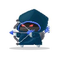 vetor pixel art chibi fantasma arqueiro personagem