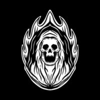 ilustração de arte de caveira desenhada à mão vetor preto e branco para tatuagem, adesivo, logotipo etc