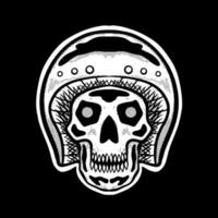 ilustração de arte de capacete de caveira desenhada à mão vetor preto e branco para tatuagem, adesivo, logotipo etc