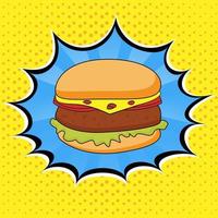 webposter com hambúrguer em estilo cômico pop art vetor