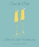 convite de casamento com duas taças de champanhe. vetor