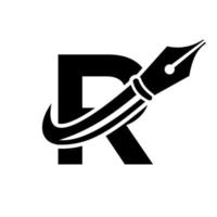 logotipo educacional no conceito de letra r com modelo de vetor de ponta de caneta