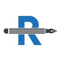 letra r com conceito de design de logotipo de lápis para modelo de vetor de logotipo de arquitetos de logotipo de designer de arte