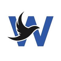 letra w pássaro voador logotipo modelo sinal de vetor. logotipo do pássaro pomba na letra w conceito vetor