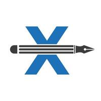 letra x com conceito de design de logotipo de lápis para modelo de vetor de logotipo de arquitetos de logotipo de designer de arte