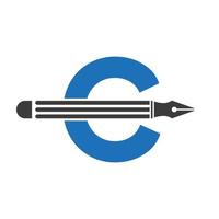 letra c com conceito de design de logotipo de lápis para modelo de vetor de logotipo de arquitetos de logotipo de designer de arte