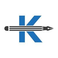 letra k com conceito de design de logotipo de lápis para modelo de vetor de logotipo de arquitetos de logotipo de designer de arte