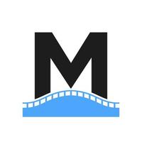 logotipo da ponte da letra m para modelo de vetor de negócios de transporte, jornada e construção
