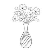 vaso com flores. ilustração desenhada à mão no estilo doodle. vetor