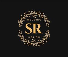 coleção de logotipos de monograma de casamento de letras iniciais sr, modelos minimalistas e florais modernos desenhados à mão para cartões de convite, salve a data, identidade elegante para restaurante, boutique, café em vetor