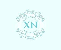 modelo de logotipos de monograma de casamento de carta xn, modelos modernos minimalistas e florais desenhados à mão para cartões de convite, salve a data, identidade elegante. vetor