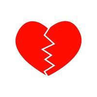 pictograma de coração partido vermelho. símbolo de infarto, mágoa, desgosto, divórcio, despedida vetor