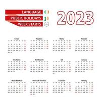 calendário 2023 em língua irlandesa com feriados no país da irlanda no ano de 2023. vetor