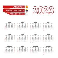 calendário 2023 em espanhol com feriados no país da colômbia no ano de 2023. vetor