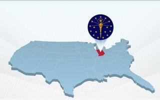 mapa do estado de indiana no mapa dos estados unidos da américa em perspectiva. vetor