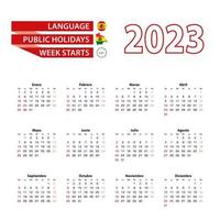 calendário 2023 em língua espanhola com feriados no país da Bolívia no ano de 2023. vetor