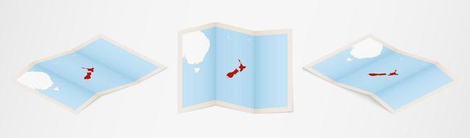 mapa dobrado da nova zelândia em três versões diferentes. vetor