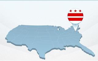mapa do estado do distrito de columbia no mapa dos estados unidos da américa em perspectiva. vetor