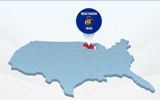 mapa do estado de wisconsin no mapa dos estados unidos da américa em perspectiva. vetor