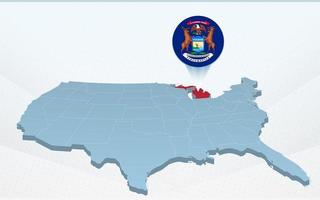 mapa do estado de michigan no mapa dos estados unidos da américa em perspectiva. vetor