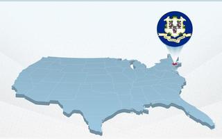 mapa do estado de connecticut no mapa dos estados unidos da américa em perspectiva. vetor