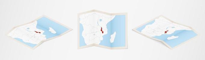 mapa dobrado de malawi em três versões diferentes. vetor