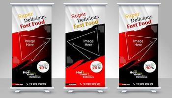 modelo de design de banner roll-up de comida e restaurante, banner de design standee, banner roll-up digital de comida de negócios moderno vetor