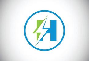 design inicial do logotipo da letra h com raio de trovão de iluminação. vetor de logotipo de letra de parafuso elétrico