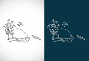 ilustração em vetor design de logotipo de arte de linha de praia tropical única e moderna simples