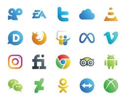 20 pacotes de ícones de mídia social, incluindo vídeo Facebook meta navegador de mídia vetor