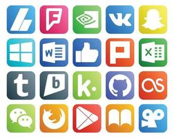 20 pacotes de ícones de mídia social, incluindo messenger lastfm como github brightkite vetor