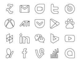 20 pacotes de ícones de mídia social, incluindo messenger linkedin xbox houzz apps vetor