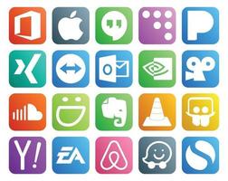 20 pacotes de ícones de mídia social, incluindo player vlc nvidia evernote music vetor