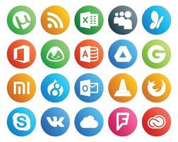 20 pacotes de ícones de mídia social, incluindo player de navegador google drive media outlook vetor
