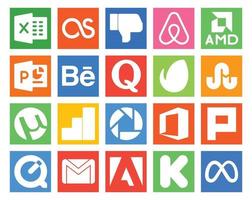 20 pacotes de ícones de mídia social, incluindo gmail plurk question office google analytics vetor