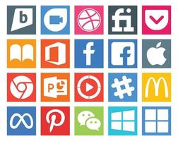 20 pacotes de ícones de mídia social, incluindo vídeo de bate-papo do facebook mcdonalds apple vetor